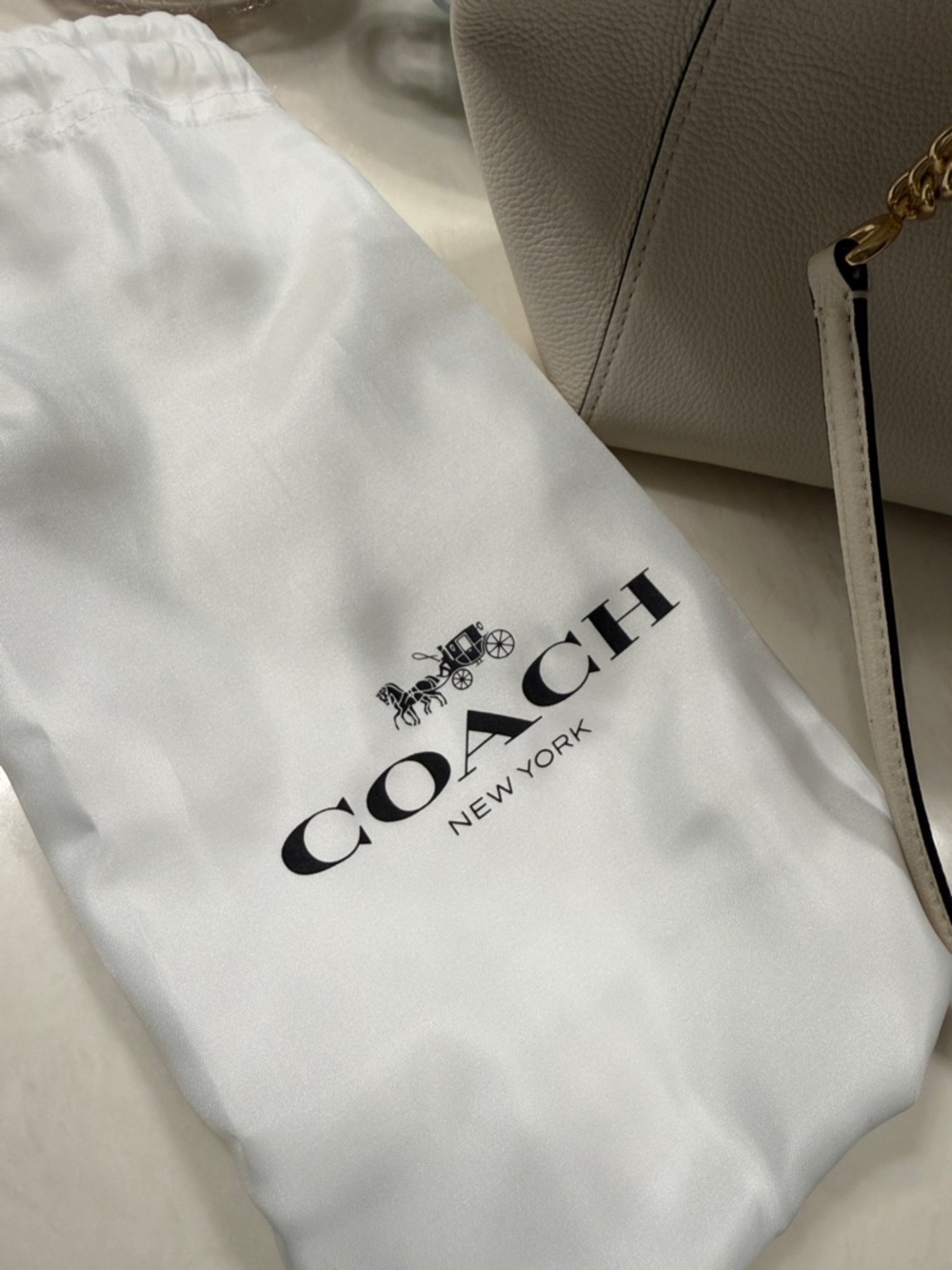 Coach Cream Pebbled Leather Tote with Gold Chain Straps - Picture 8 of 8
